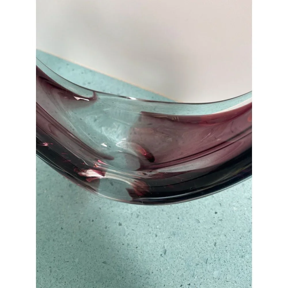 Art Glass Basket Vintage Handblown MCM Purple Collection